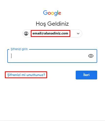 google sifremi unuttum