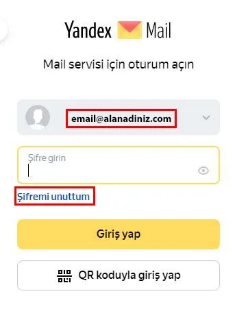 yandex sifremi unuttum 1